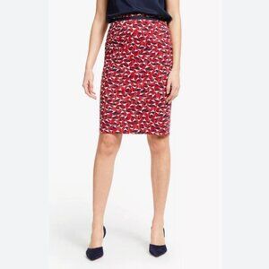 Boden Red Floral Print Cotton Pencil Skirt Size US 12